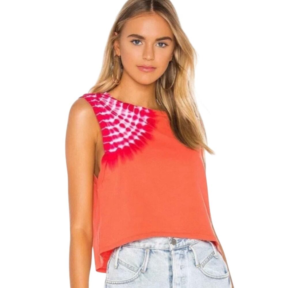 AGOLDE Cropped Muscle Orange Pink Tie Dye Sunburst Cotton Baby Tee Size L